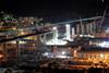 Genoa's new Renzo Piano designed motorway viaduct, illuminated in a sign of solidarity