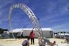 The team erects the central arch at last year’s Goodwood Festival of Speed.