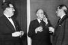 From left to right: Reyner Banham, Nikolaus Pevsner and John Summerson at the RIBA, 1961.