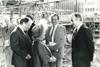 Peter Green, chairman of Lloyds, her Majesty the Queen Mother, Richard Rogers and Jack Zunz, chairman of Ove Arup and Partners, at the commencement of construction on the Lloyd's redevelopment, 1981