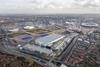Aerial view of the International Broadcast Centre and Main Press Centre in the Olympic Park.