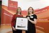Cathy Stewart (left) from PRP Architects wins the Built Environment category at the Women in the City Awards, presented by Rachael McConaghie, chairman of Women in Property