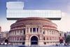 Royal Albert Hall with Feilden Clegg Bradley's Southbank Centre liner building. CGI by Orlando Hill for Twentieth Century Society