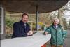 Ed Vaizey at Dudley Zoo with the zoo's chief executive Peter Suddock and a Tecton structure