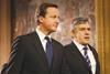 Photograph of David Cameron and Gordon Brown stood side-by-side