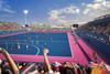 CGI of the blue pitches in Populous's Olympic Hockey Centre