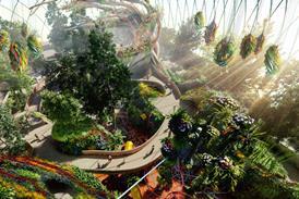 Concept art of aerial view of The Realm of the Sun Eden Project Morecambe