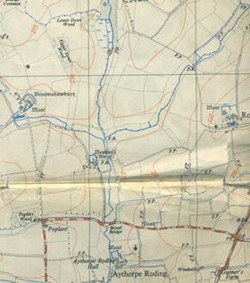 1952 Ordnance Survey map of Essex showing moats