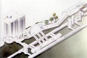 Original - unbuilt - proposal for over-station development at Southwark Tube station
