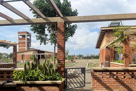 View out of a Cottage front garden to the water tower