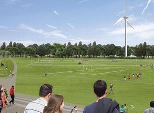 An image of the turbine on Hackney Marshes, by Hackney Council.