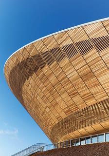 The Veldrome's Canadian red cedar cladding is CNC-routed with ventilation grills.