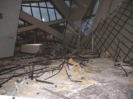 Debris after the roof collpase at the Daniel Libeskind designed swimming pool in Bern