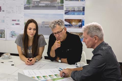 FaulknerBrowns’ Irina Korneychuk, Michael Hall and Henk Merle, part of the design team working on the new Portsmouth University building