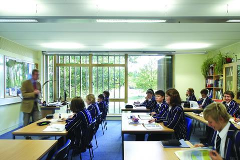 Students in the RMJM-designed Kimbolton School Queen Katherine Building, Cambridge, which was completed in 2009.