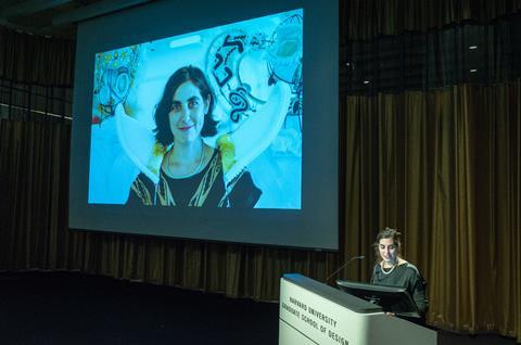 Gia Wolff, the 2013 Wheelwright Prize winner, presenting her carnival research at a Harvard lecture last year