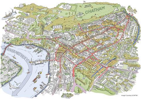 Visualisation of the 2050 vision for Chatham Town Centre done by BPTW for Medway Council