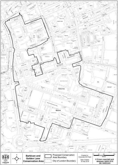 The Barbican and Golden Lane Conservation Area footprint agreed by the City of London Corporation's planning and transportation committee