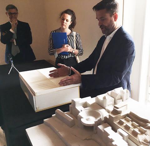 Jamie Fobert explains his Tate St Ives project at a press conference this week, watched by the gallery's executive director Mark Osterfield