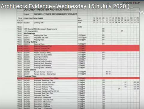 Drawing issue record screenshot 1_Studio E evidence 15 July 2020 Grenfell Tower Inquiry