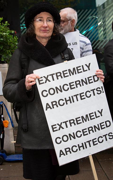 Julia Barfield helps ACAN (Architects' Climate Action Network) deliver a letter to the Arb