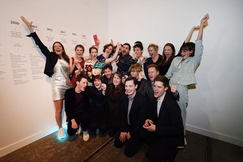 The members of Assemble celebrate winning the 2015 Turner Prize at the Tramway in Glasgow