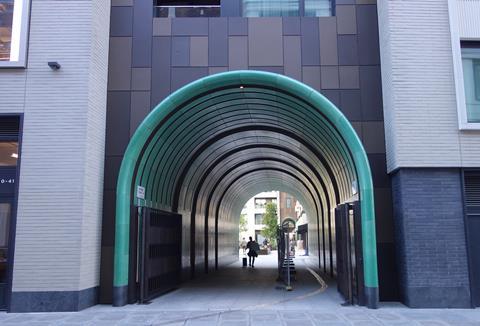 The entrance to Make's Rathbone Square in Fitzrovia (home to Facebook)