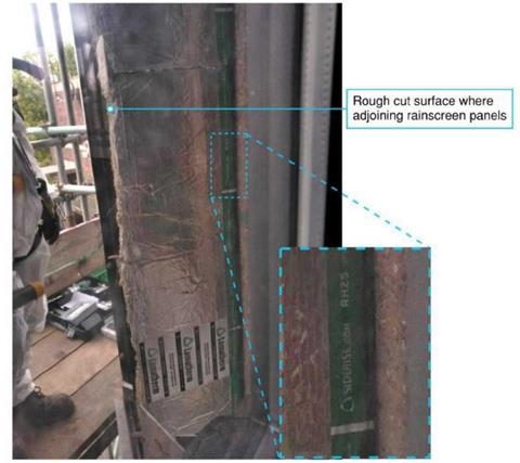 A Siderise RH25 cavity barrier designed for horizontal  use but installed vertically on Grenell Tower