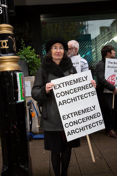 Julia Barfield helps ACAN (Architects' Climate Action Network) deliver a letter to the Arb
