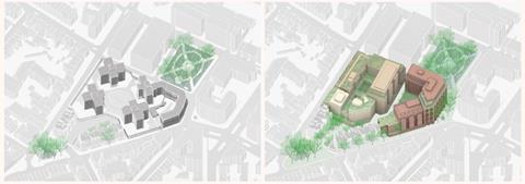 1950s blocks (left) are being replaced by denser perimeter blocks (right)