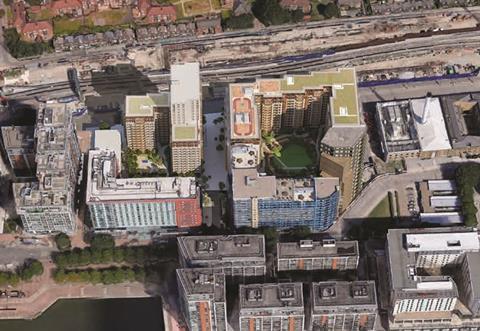 Aerial view of SOM's West End Car Park scheme in Newham
