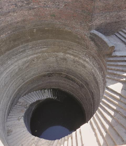 Stepwell in Helical Vav, Champaner, Gujarat, India. From The Vanishing Stepwells of India by Victoria Lautman