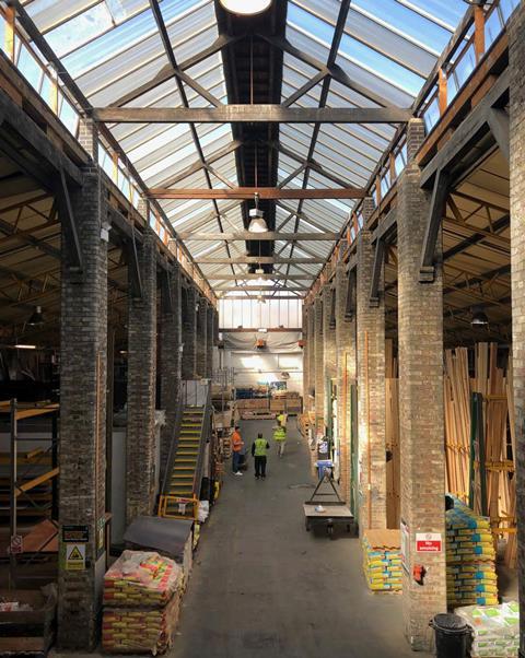 Inside Newson's Yard in Belgravia, which is currently operated by Travis Perkins. Stiff & Trevillion's proposals would see mezzanine levels introduced at the sides.