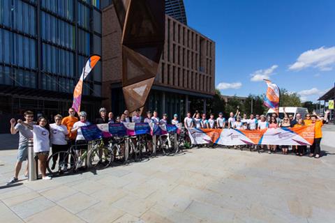 The RSHP VeloVeni riders at the Francis Crick, home to researchers for their nominated charities