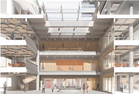 UCL East masterplan by LDA Design - illustrative view of Lifschutz Davidson Sandilands' Pool Street West - atrium south