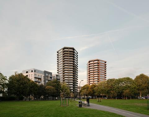 Karausevic Carson and David Chipperfield recently completed these residential towers in Hoxton, north London