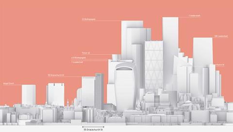 Fletcher Priest proposal for 55 Gracechurch Street office tower in City of London - view from south of emerging context