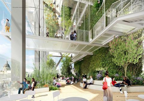Fletcher Priest proposal for 55 Gracechurch Street office tower in City of London - public roof garden