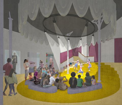 AOC's proposals for The Stage performance space, which form part of the practice's interior redesign of the V&A Museum of Childhood.