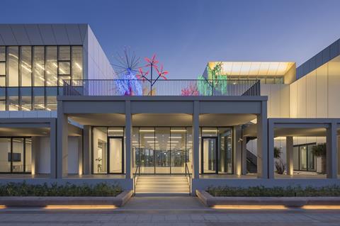 Serie Architects' Jameel Arts Centre in Dubai. Main entrance from the waterfront promenade