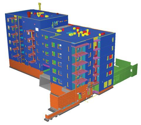 A whole model view of a project using BIMsight software by Tekla.