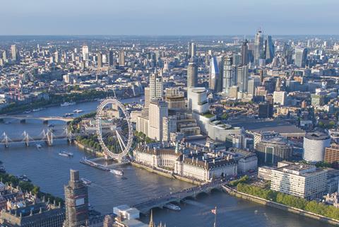 Aerial view of AHMM's proposed Elizabeth House scheme beside Waterloo station and the redeveloped Shell Centre