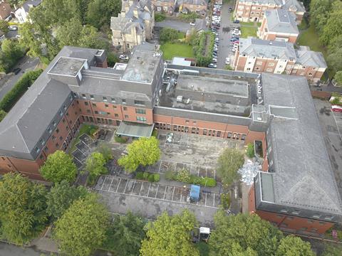 Site for LGBT extra care housing Russell Road Manchester pre demolition drone 2 CREDIT Tony Jukes