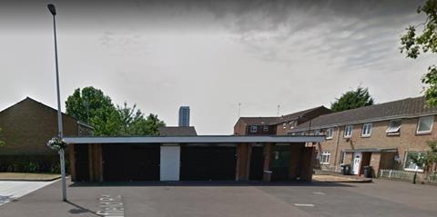 The existing toilet block and electricity substation on Crownfield Road