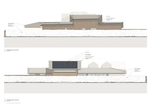 Elevations of West view of the home designed by Knox Bhavan for Henry Fraser in Hertfordshire