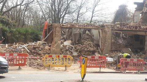 Carlton Tavern during demolition