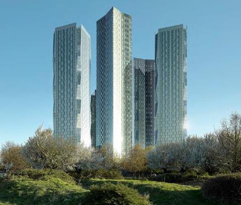 Simpson Haugh's just-approved 51-storey towers  will  sit alongside other consented high-rise blocks in Manchester