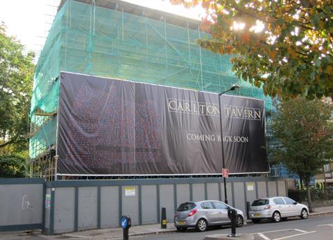 The Carlton Tavern, in north-west London, which is being rebuilt after its unauthorised demolition 2015