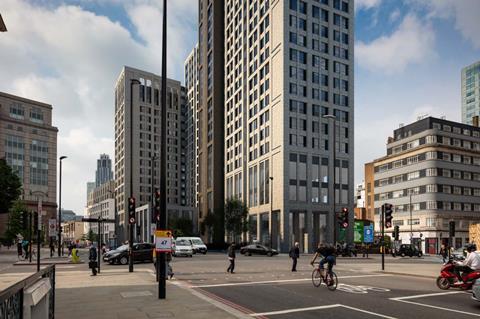 View to the north of Architecture PLB's Aldgate proposals for Unite Students