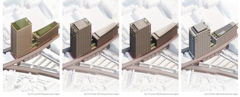 Popes Road Brixton Adjaye Associates tower - massing evolution to March 2020